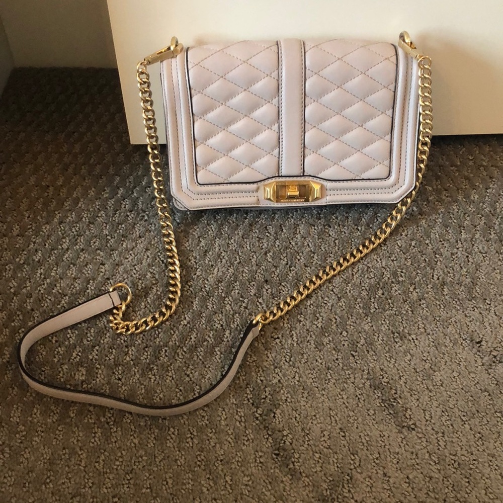 Rebecca Minkoff Quilted Crossbody Bag in Light Pink with Gold Chain